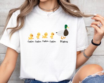 Comfort Colors Custom Mothers Day Shirt, Cute Duck Mom Shirt, Personalized Mom Gifts, Duck Mama Kids T-Shirt, Mothers Day Gifts