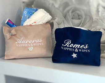 Personalised Nappies & Wipes Bag – All Colours Any Name | New Baby Gift | Gift For Newborn | Nappy Bag |
