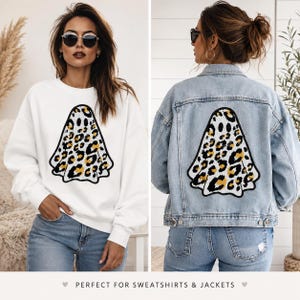Leopard Ghost Patch | Adult Halloween Iron On Patch | Large Ghost Applique | Sweatshirt Patch | Jean Jacket Patch | Spooky Season