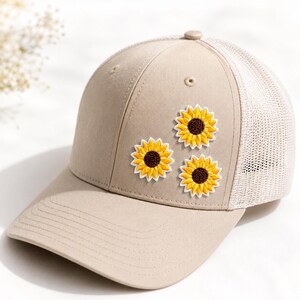 Sunflower Embroidered Patch Set | Small Yellow Flower Iron On Patches | Daisy Floral Hat Patch | Summer Jean Jacket Bag Appliqué @ 2"