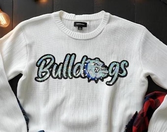 Bulldogs Patch | Silver Sequins with Royal Blue Collar  Iron On