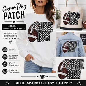 Game Day Football Patch | Black Sequins Football Checkerboard Patch