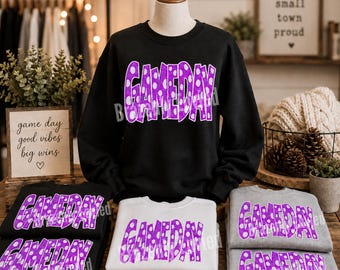 GAMEDAY Purple Polka Dot Patch | Purple Sequin Game Day Patch | Iron-On Football Patch | School Spirit Sports Apparel | Sports Patch