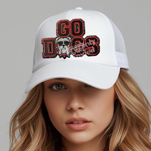 Bulldogs Patch: GO Dogs,  RED and Black Iron On Applique Go Dogs  (4.5" Wide)