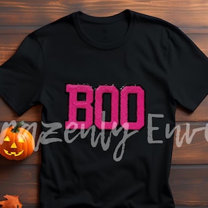 Halloween Patch Pink Youth Size Sequins Boo Patch