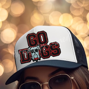 Bulldogs Patch: GO Dogs,  RED and Black Iron On Applique Go Dogs  (4.5&quot; Wide)
