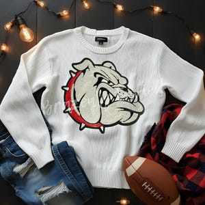 Bulldog Patch| Terrier Bulldog with Red Collar Iron On Sequins Applique
