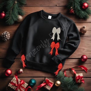 Glitter Bow Patch | Red Glitter Side Bow Patch | Iron On Patch | Great for Christmas Sweatshirt /  In Stock Ready to Ship Patch