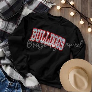 Sequin Bulldogs Patch Silver Sequins with Red Glitter Backing DIY Iron On Applique Sports Apparel