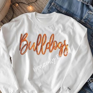 Bulldogs Patch | Iron-On Applique | Orange Sequins Script Patch