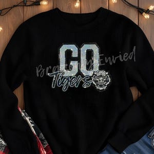 Sequin Tiger Patch – Silver & Black Glitter, Iron On Applique