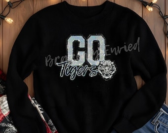 Sequin Tiger Patch – Silver & Black Glitter, Iron On Applique