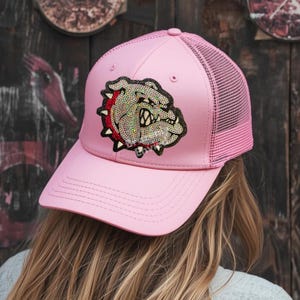 Bulldog Patch RED Collar Sequins Hat/Small BULLDOG Iron On Applique