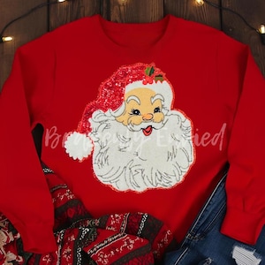 Santa Patch | Red Sequins and Chenille Santa Face Christmas Patch