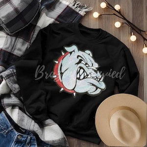 Bulldog Patch – Terrier Mascot Iron On Applique with Multiple Color Collar Options