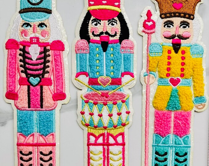 Very Popular christmas Chenille Patch Pink 3NUTCRACKER Patch Great for
