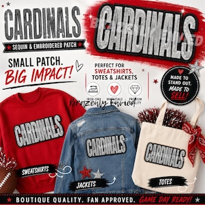 Cardinals Patch: Silver Sequins Iron On Applique