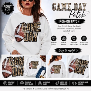 Game Day Patch:Football Iron On Leopard Football Applique (11" Wide)