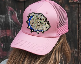 Bulldog Patch Blue Collar Sequins Hat/Small BULLDOG Terrier Iron On Applique