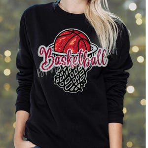 Basketball Patch| sequins basketball hoop patch | Beautiful Red Basketball Sequins Word Sequins and Chenille Patch