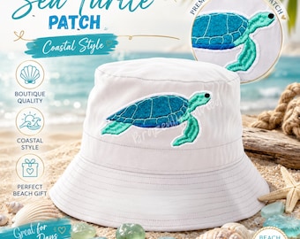 Sea Turtle Embroidered Patch | Coastal Iron On Patch | Ocean Animal Applique | Beach Hat Patch | Turtle Sewing Patch | Nautical Gift