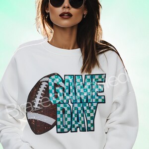 NEW Game Day Football Patch | Sequins Football Checkerboard Patch-TEAL