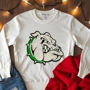 Sequin Bulldog Patch: Iron-On Applique - Green Collar Bulldog Sequin Patch