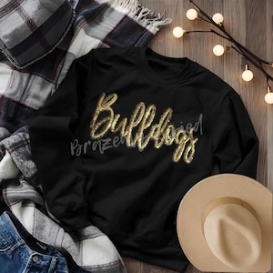 Bulldog Patch Sequins Mascot  Gold adn Black Iron On Appliqué