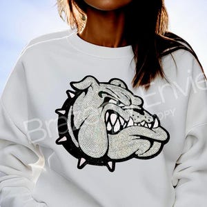 Sequin Bulldog Patch – Iron-On Mascot Applique (11.5" W x 10.5" H)