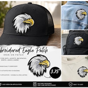 Embroidered Eagle Patch | Bald Eagle Head Iron On Patch | Patriotic Bird Appliqué | School Mascot Patch for Hats Jackets Bags