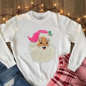 Santa Patch | Pink Sequins Hat with Chenille Santa Face Christmas  Patch