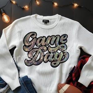 Game Day Patch Silver Sequins Game Day Patch : Iron-On Sports Applique Trendy Patch DIY