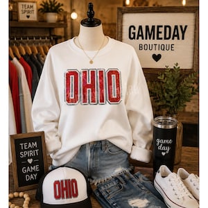 Ohio Sequin Patch | Iron On Game Day Sports Patch (11.5x7)