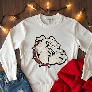 Bulldog Patch | Iron-On Applique | Sequins with Maroon Collar