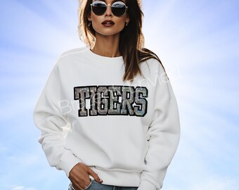 Silver Sequins Tigers Patch | Iron On Applique, Game Day