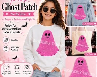 Ghost Patch Youth Halloween  Boo Sequins Patch