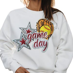 Game Day Softball Patch Sequins Patch Red with Embroidered Glove