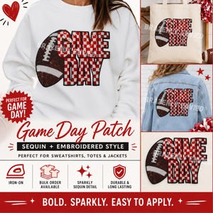 NEW Game Day Football Patch | Sequins Football Checkerboard Patch-Red