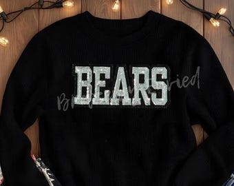 Bears Patch | Sequins Patch |Silver Sequins Block Letters with Black Glitter Backing