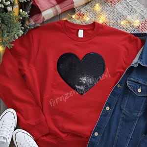 Heart Patch Sequins Iron On Applique Black Sequins 12" W x 10.25" H