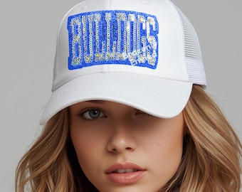 Bulldog Patch Silver Sequins Block Letter with Blue Glitter Backing