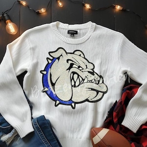 Bulldog Patch | Terries Iron-On Applique | Bulldogs Sequins with Blue Collar