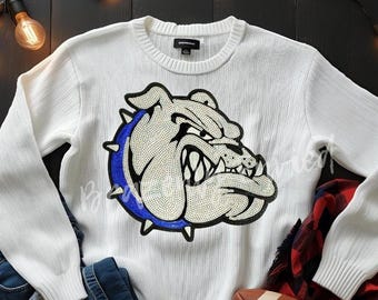 Bulldog Patch | Terries Iron-On Applique | Bulldogs Sequins with Blue Collar