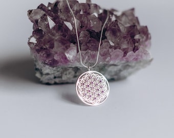 Bloem des levens hanger. Sieraden met heilige geometrie. Sterlingzilveren 925 ketting. Spiritueel cadeau voor haar of hem. Minimalistische zilveren hanger
