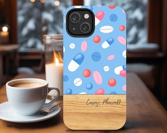 Personalized Pharmacy Pill Pattern Phone Case, Pharmacist Gift