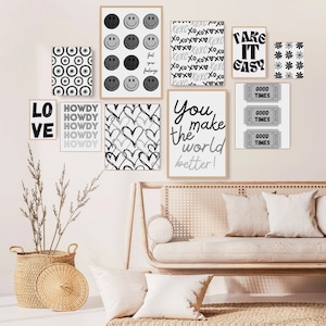 Trendy wall art collage kit - set of 24 - retro posters - black wall art - preppy room decor - dorm room art - apartments wall art