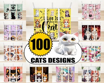 Kitty Cat 20oz Tumbler Wrap PNG Bundle, Cute Kitten Sublimation Design