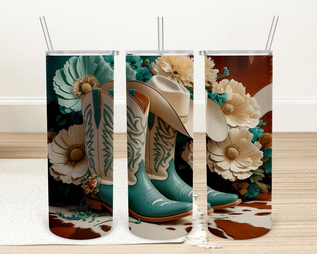 Floral Cowgirl Boots Tumbler Wrap: 20 Oz Skinny Sublimation Design ...