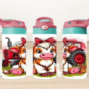 Cute Baby Highland Cow 12oz Flip Top Sippy Cup Wrap, Highland Cow 12oz Kids Tumbler Wrap, Cow and Truck 12oz Sippy Cup Png, Digital Download