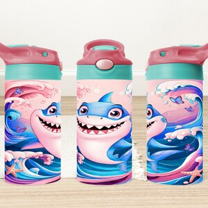 Adorable Baby Shark 12oz Kids Sippy Cup Flip Top Tumbler Wrap, Cartoon Kids Tumblers Wraps, Kids Water Bottle, Shark Sippy Cup Tumbler Wrap